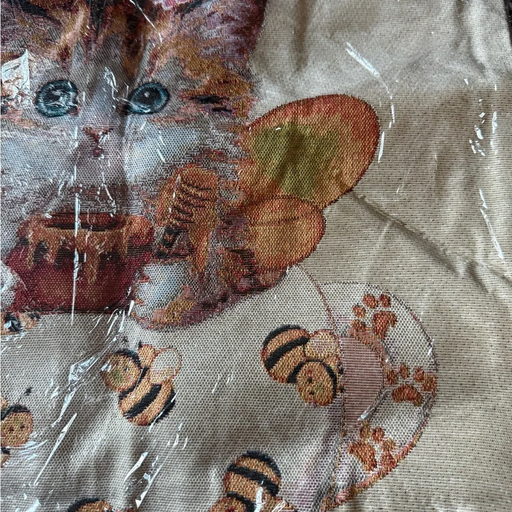 New Cute Cat and Bees Print Tote Bag - Cream